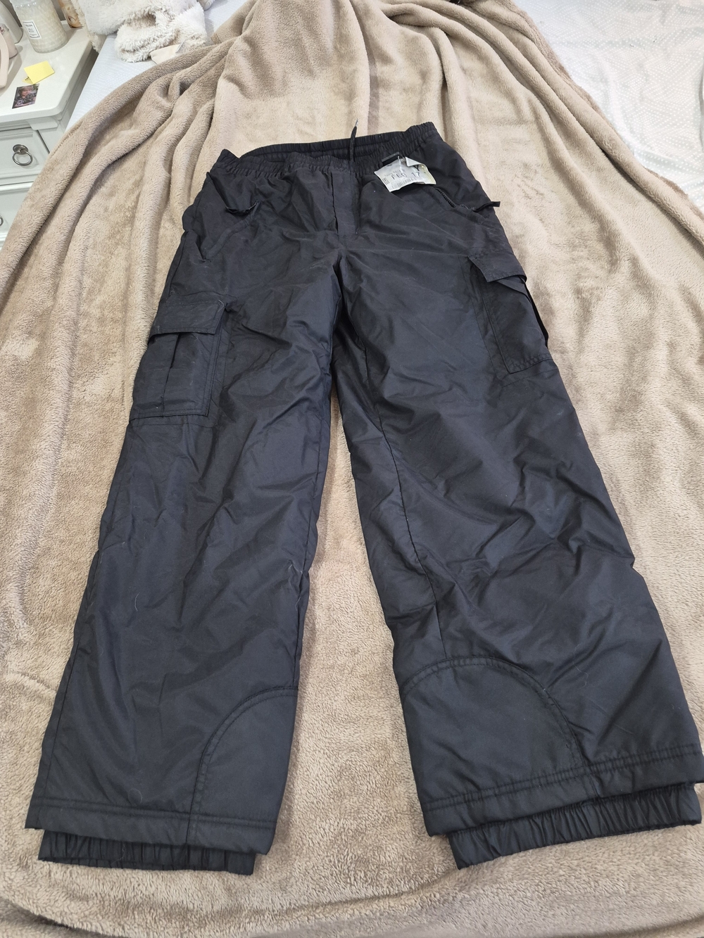 Sports Essentials Black Kids/Youth Cargo Snow Pants - Elastic Waist Small